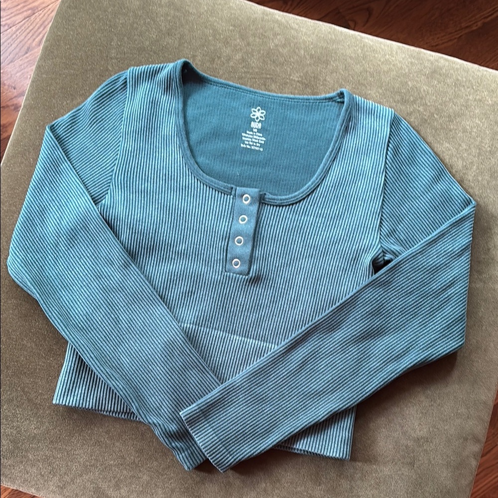 Aura Teal Ribbed Knit Top